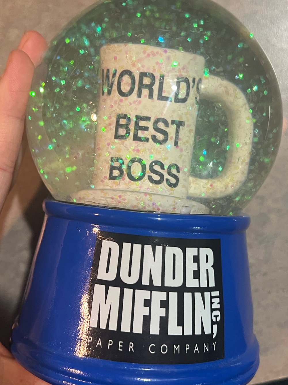 Dunder Mifflin 'World's Best Boss' Blue Snow Globe
